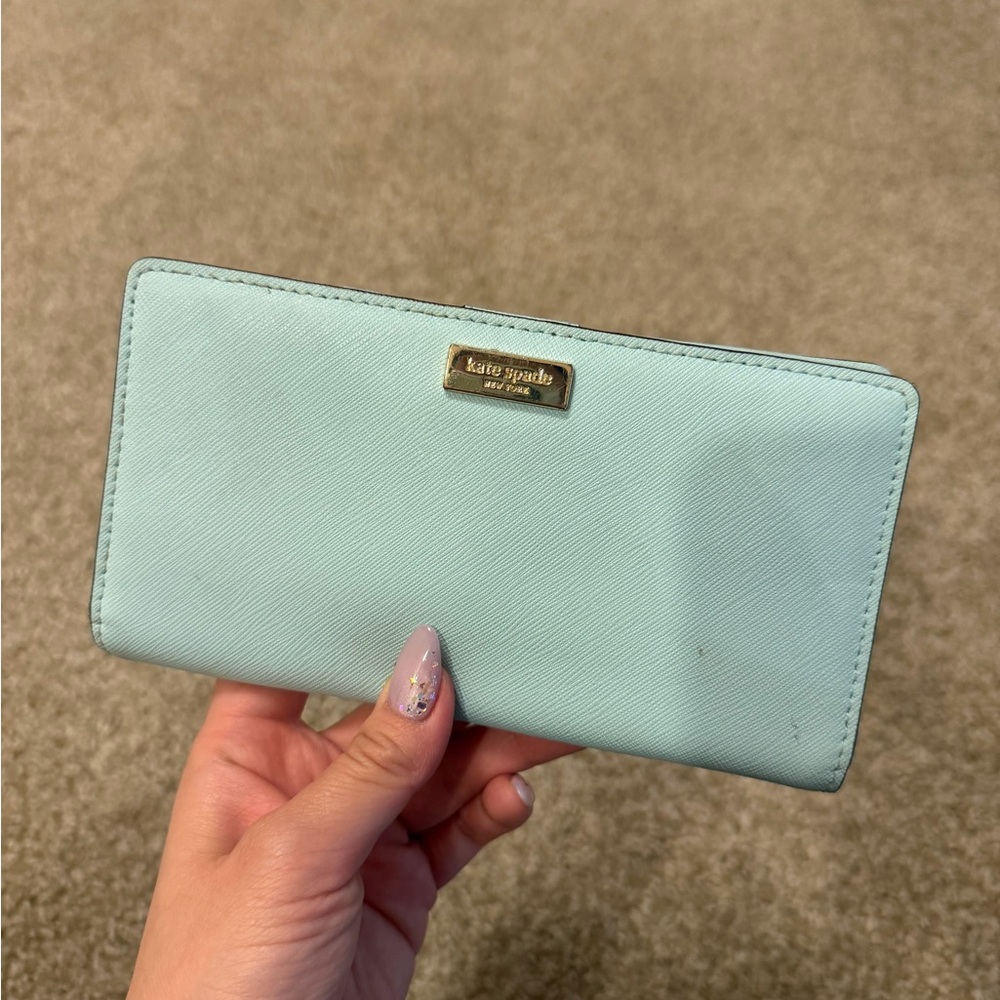 kate spade Mint Saffiano Continental Wallet with Gold Plaque